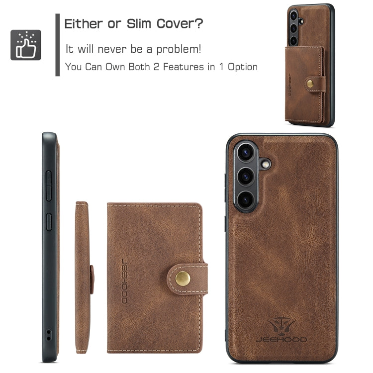 Pour Samsung Galaxy S24 FE 5G JEEHOOD J01 Étui Portefeuille Téléphone Rétro Magnétique Détachable (Marron)