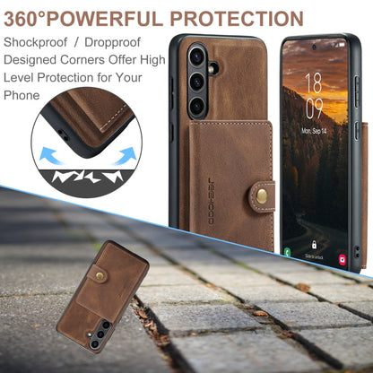 Pour Samsung Galaxy S24 FE 5G JEEHOOD J01 Étui Portefeuille Téléphone Rétro Magnétique Détachable (Marron)
