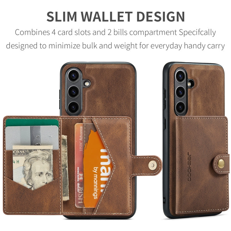 Pour Samsung Galaxy S24 FE 5G JEEHOOD J01 Étui Portefeuille Téléphone Rétro Magnétique Détachable (Marron)