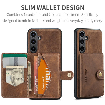 Pour Samsung Galaxy S24 FE 5G JEEHOOD J01 Étui Portefeuille Téléphone Rétro Magnétique Détachable (Marron)