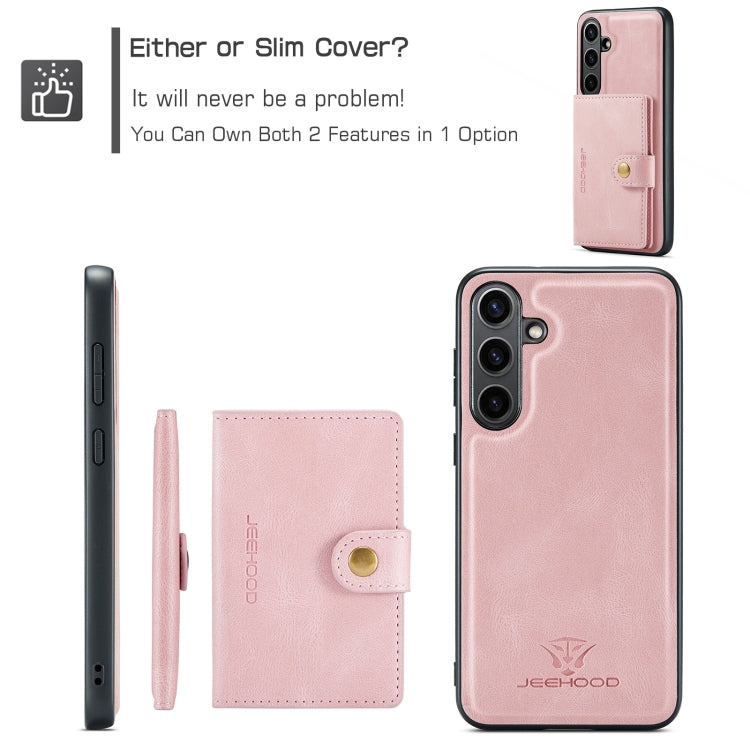 Pour Samsung Galaxy S24 FE 5G JEEHOOD J01 Étui Portefeuille Téléphone Rétro Magnétique Détachable (Rose)