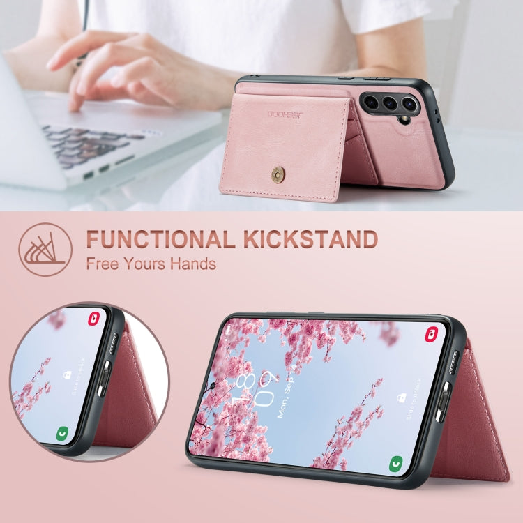 Pour Samsung Galaxy S24 FE 5G JEEHOOD J01 Étui Portefeuille Téléphone Rétro Magnétique Détachable (Rose)