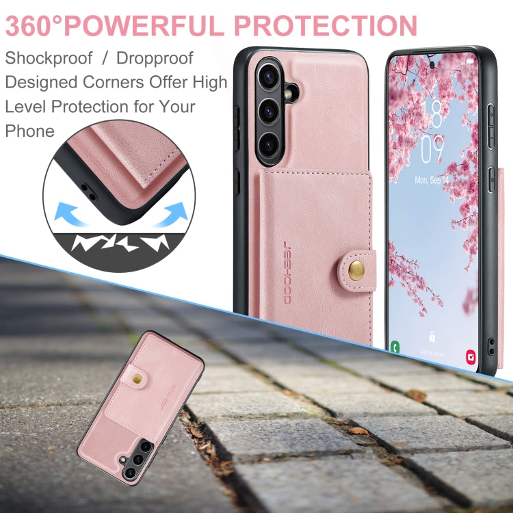 Pour Samsung Galaxy S24 FE 5G JEEHOOD J01 Étui Portefeuille Téléphone Rétro Magnétique Détachable (Rose)