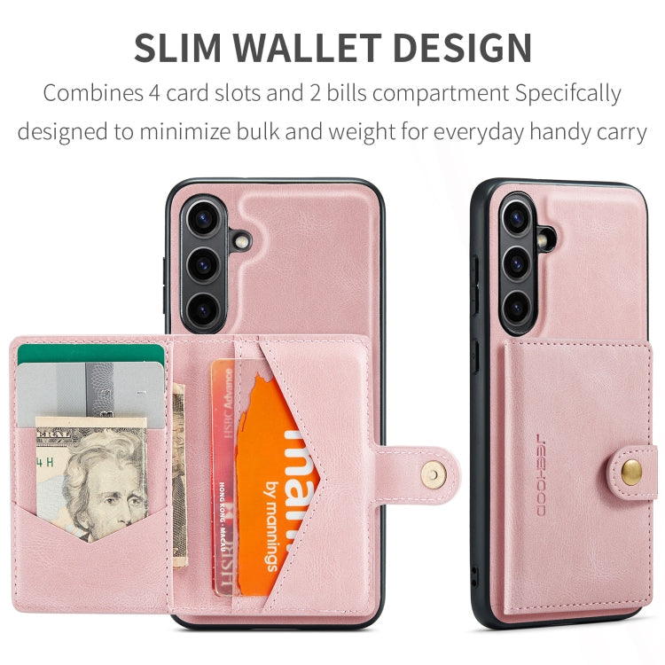 Pour Samsung Galaxy S24 FE 5G JEEHOOD J01 Étui Portefeuille Téléphone Rétro Magnétique Détachable (Rose)