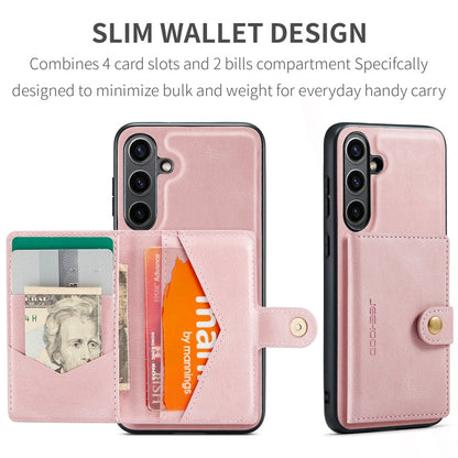 Pour Samsung Galaxy S24 FE 5G JEEHOOD J01 Étui Portefeuille Téléphone Rétro Magnétique Détachable (Rose)