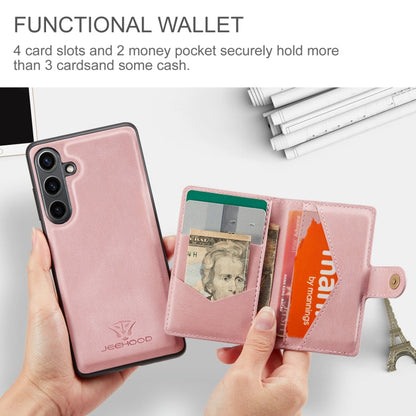 Pour Samsung Galaxy S24 FE 5G JEEHOOD J01 Étui Portefeuille Téléphone Rétro Magnétique Détachable (Rose)