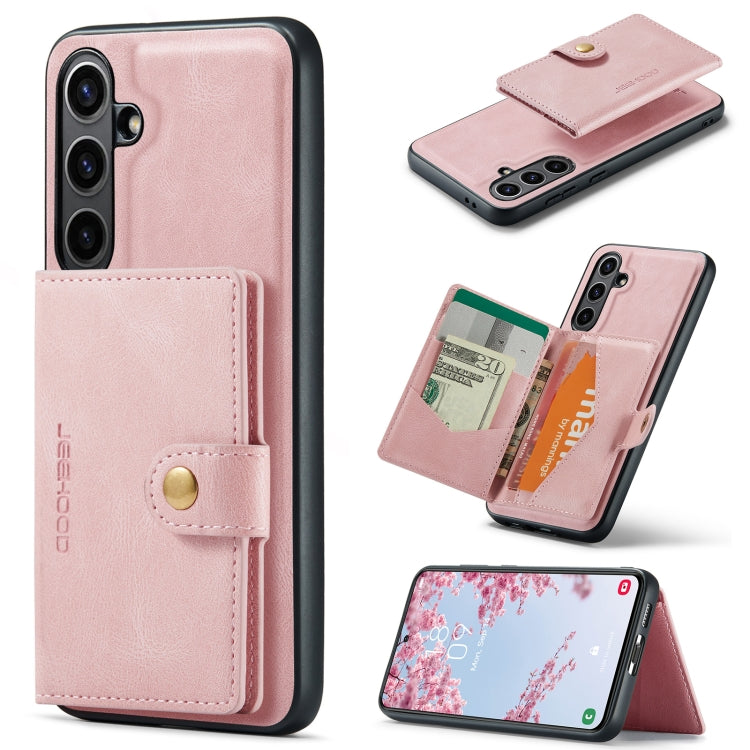 Pour Samsung Galaxy S24 FE 5G JEEHOOD J01 Étui Portefeuille Téléphone Rétro Magnétique Détachable (Rose)
