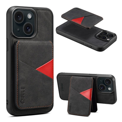 For iPhone 15 ESEBLE E2 Retro Texture Card Slots MagSafe RFID Leather Case(Black)
