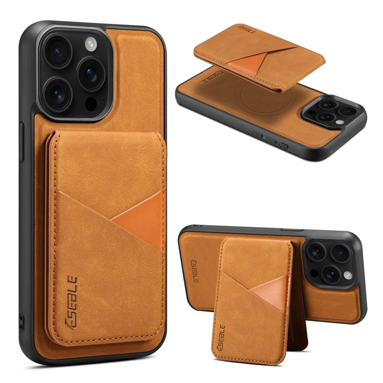 For iPhone 15 Pro Max ESEBLE E2 Retro Texture Card Slots MagSafe RFID Leather Case(Yellow)