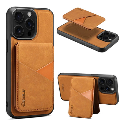 For iPhone 16 Pro ESEBLE E2 Retro Texture Card Slots MagSafe RFID Leather Case(Yellow)