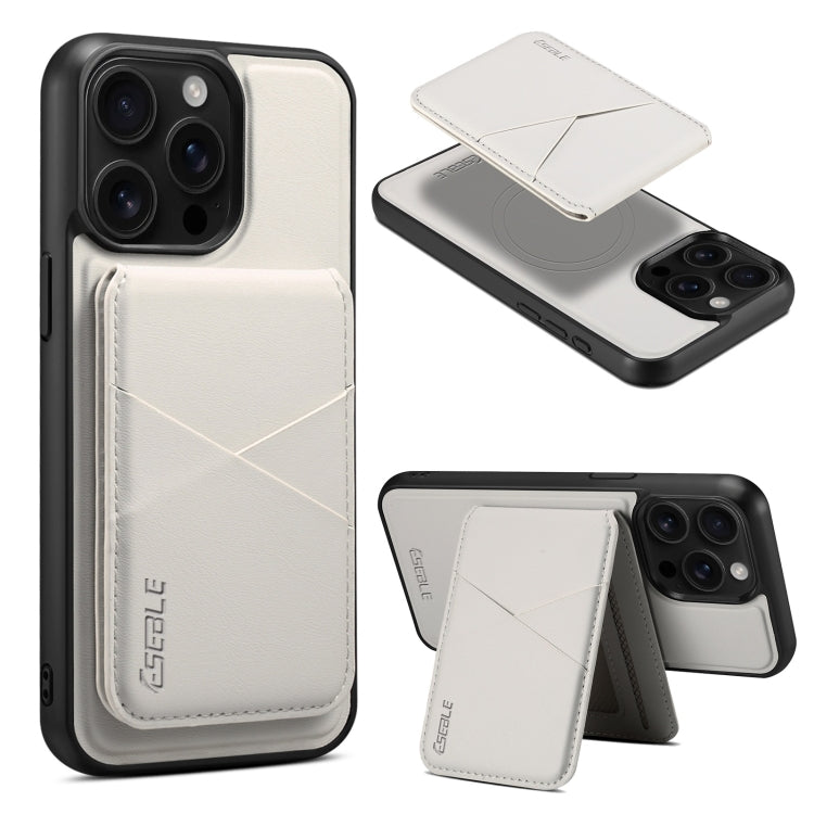 Pour iPhone 13 Pro Étui en cuir MagSafe RFID avec fentes pour cartes et texture unie ESEBLE E3 (Ivoire)