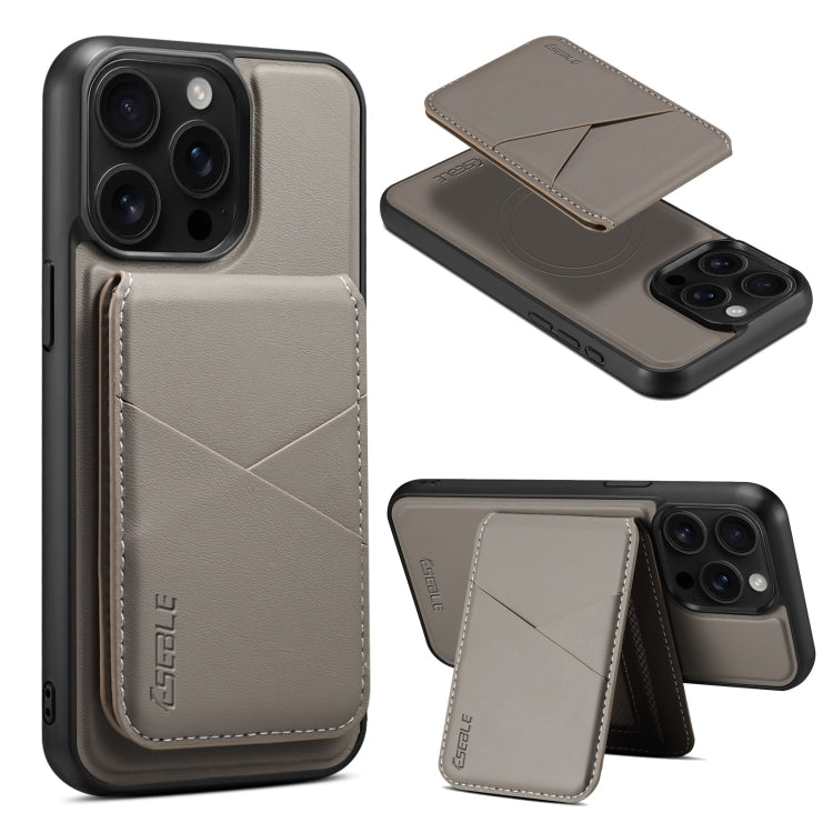 For iPhone 13 Pro Max ESEBLE E3 Plain Texture Card Slots MagSafe RFID Leather Case(Grey)