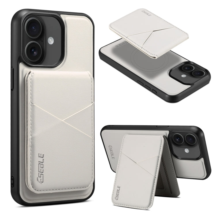Pour iPhone 16 ESEBLE E3 Coque en Cuir Magsafe RFID à Fentes pour Cartes et Texture Unie (Ivoire)