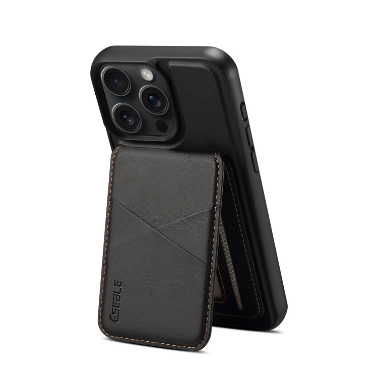 For iPhone 16 Pro Max ESEBLE E3 Plain Texture Card Slots MagSafe RFID Leather Case(Black)