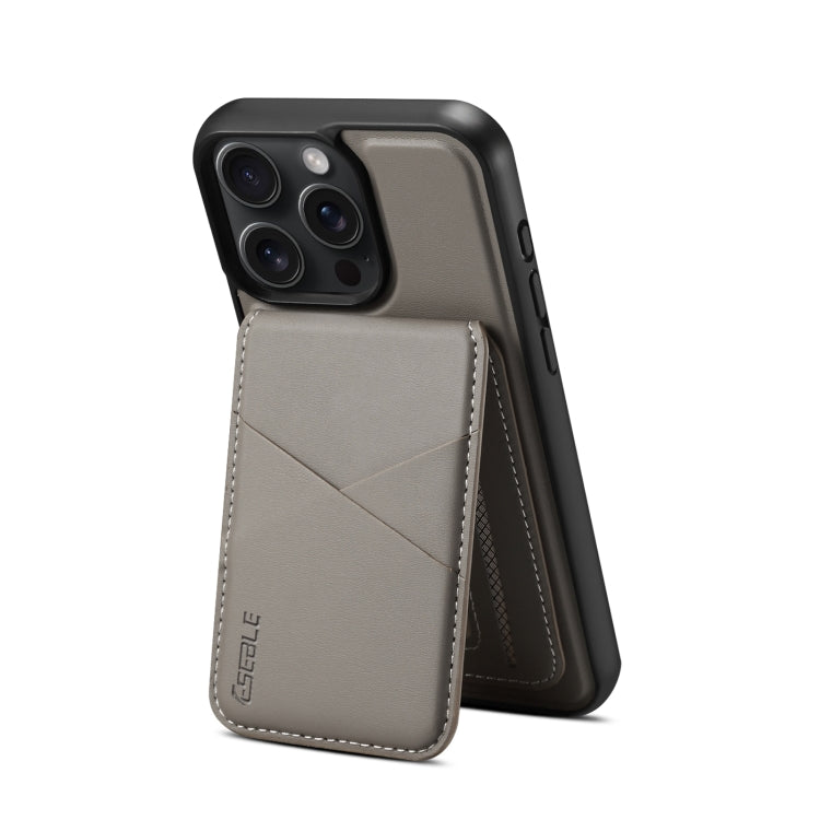 For iPhone 16 Pro Max ESEBLE E3 Plain Texture Card Slots MagSafe RFID Leather Case(Grey)