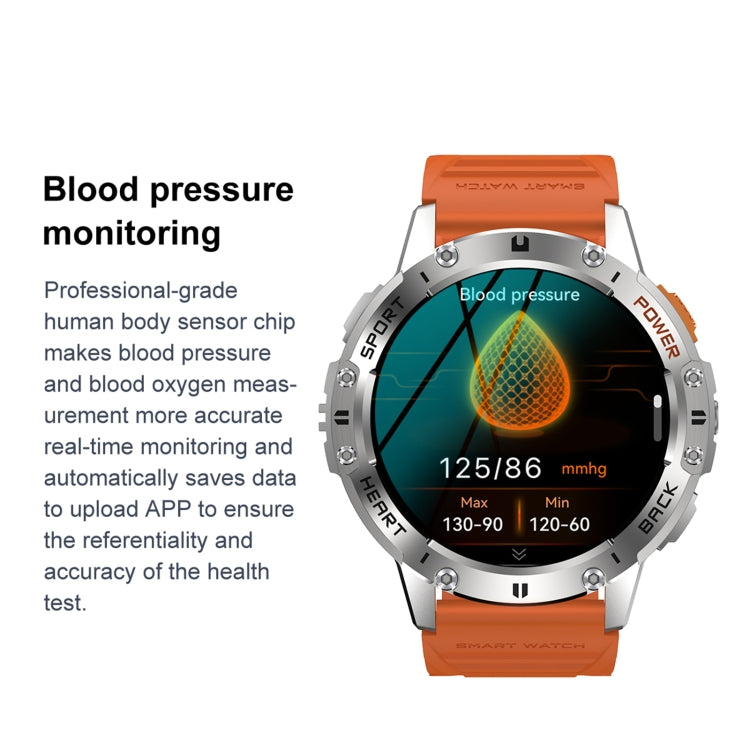 K65 1.43 inch Bluetooth Call Smart Watch, Support Heart Rate / Blood Oxygen(Orange)