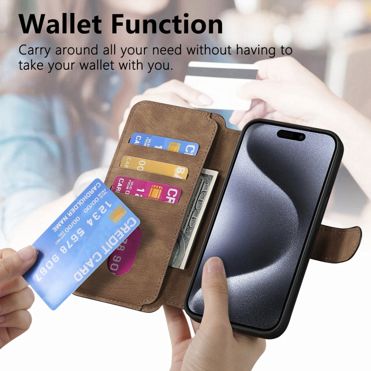 Pour iPhone 15 Pro Max ÉtuiNeo MagSafe RFID Antivol Étui de téléphone en cuir rétro (Marron)