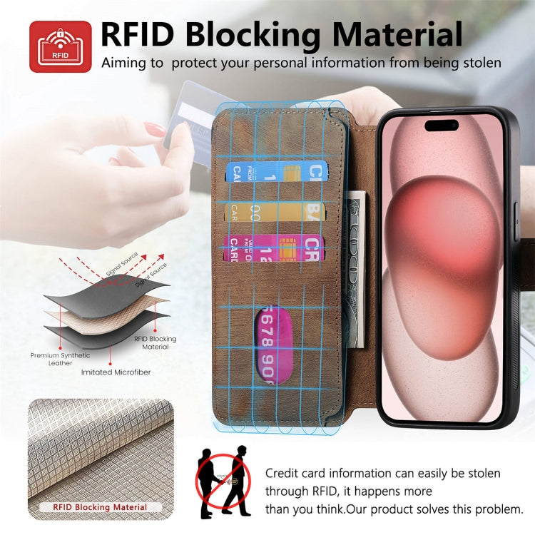 Pour iPhone 15 Pro Max ÉtuiNeo MagSafe RFID Antivol Étui de téléphone en cuir rétro (Marron)