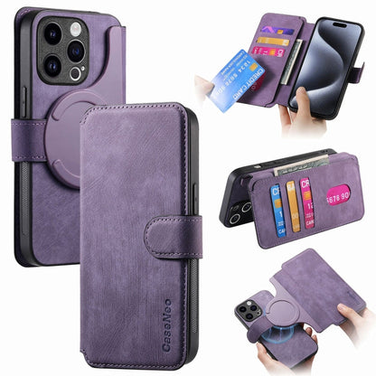 For iPhone 15 Pro Max CaseNeo MagSafe RFID Anti-theft Retro Leather Phone Case(Purple)