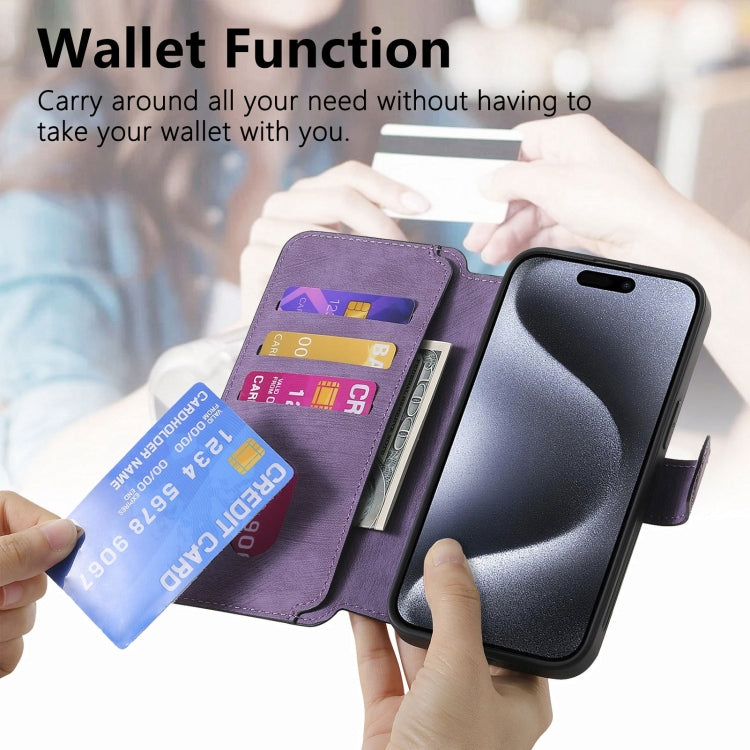 For iPhone 15 Pro Max CaseNeo MagSafe RFID Anti-theft Retro Leather Phone Case(Purple)