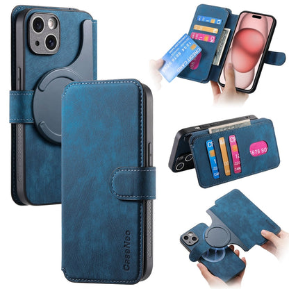 For iPhone 15 CaseNeo MagSafe RFID Anti-theft Retro Leather Phone Case(Blue)