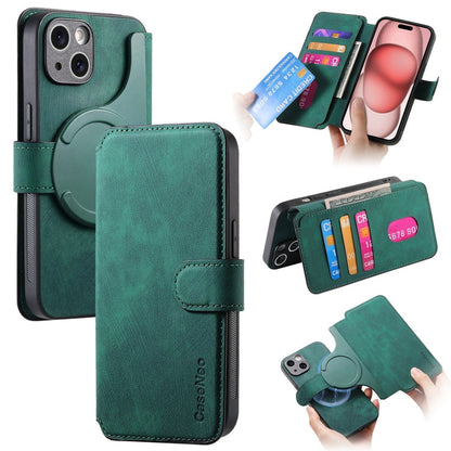 Pour Coque iPhone 15Étui en cuir rétro anti-vol Neo MagSafe RFID (vert)