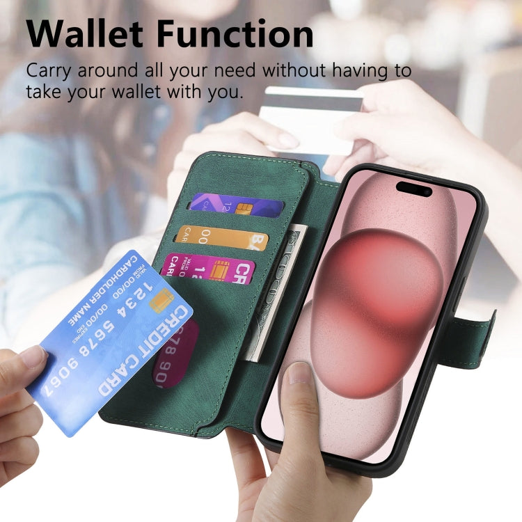 Pour Coque iPhone 15Étui en cuir rétro anti-vol Neo MagSafe RFID (vert)