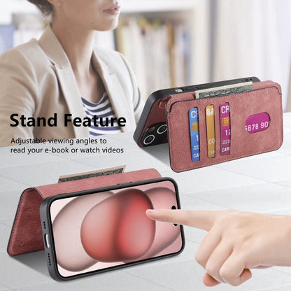 Pour étui iPhone 15Étui de téléphone en cuir rétro Neo MagSafe RFID anti-vol (Rose)