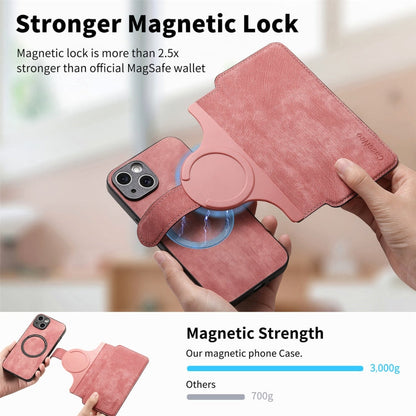 Pour étui iPhone 15Étui de téléphone en cuir rétro Neo MagSafe RFID anti-vol (Rose)