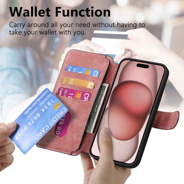 Pour étui iPhone 15Étui de téléphone en cuir rétro Neo MagSafe RFID anti-vol (Rose)