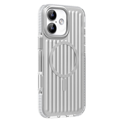For iPhone 16 Mutural Corrugated Texture Magsafe Magnetic Shockproof Phone Case(Silver)