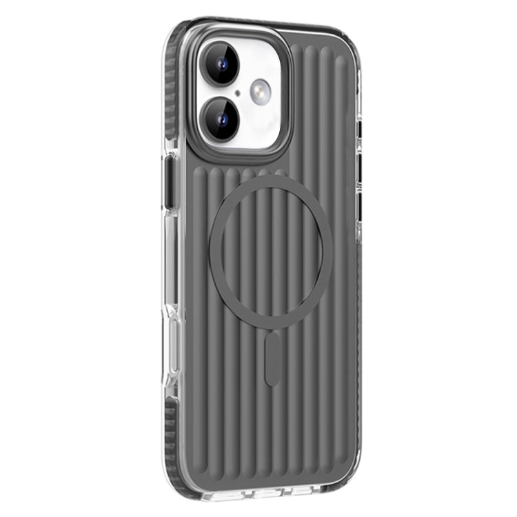For iPhone 16 Mutural Corrugated Texture Magsafe Magnetic Shockproof Phone Case(Dark Grey)