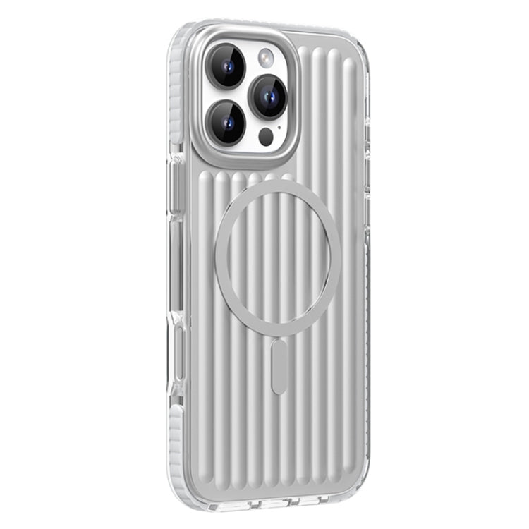 Pour iPhone 16 Pro Max Coque de téléphone antichoc magnétique Magsafe avec texture ondulée Mutural (Argent)