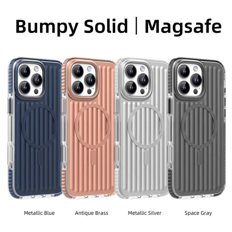 For iPhone 16 Pro Max Mutural Corrugated Texture Magsafe Magnetic Shockproof Phone Case(Dark Grey)
