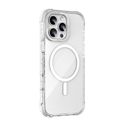 For iPhone 16 Pro Max Mutural Blink Series Glitter Edge MagSafe Magnetic Phone Case(White)