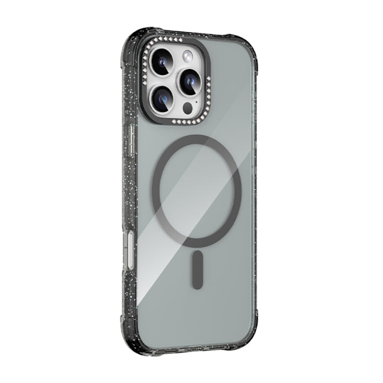 For iPhone 16 Pro Max Mutural Blink Series Glitter Edge MagSafe Magnetic Phone Case(Black)