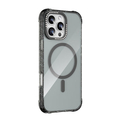 For iPhone 16 Pro Max Mutural Blink Series Glitter Edge MagSafe Magnetic Phone Case(Black)