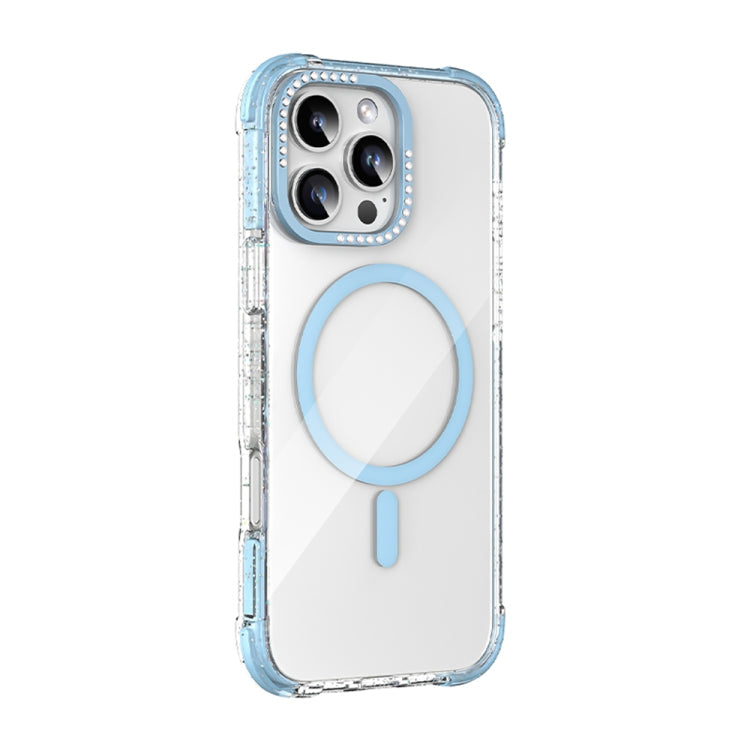 Pour iPhone 16 Pro Max, coque de téléphone magnétique MagSafe Mutural Blink Series Glitter Edge (Bleu)