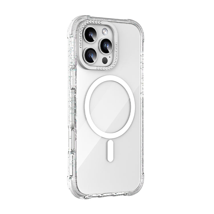 For iPhone 16 Pro Mutural Blink Series Glitter Edge MagSafe Magnetic Phone Case(White)