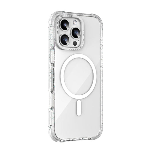 For iPhone 16 Pro Mutural Blink Series Glitter Edge MagSafe Magnetic Phone Case(White)