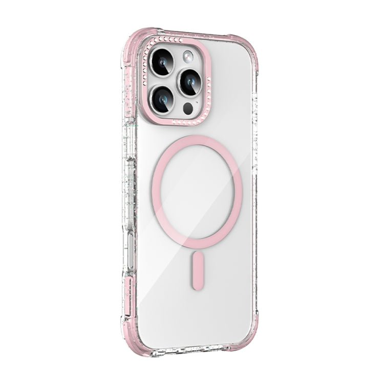 Pour iPhone 16 Pro, coque de téléphone magnétique Mutural Blink Series à bords pailletés MagSafe (rose)
