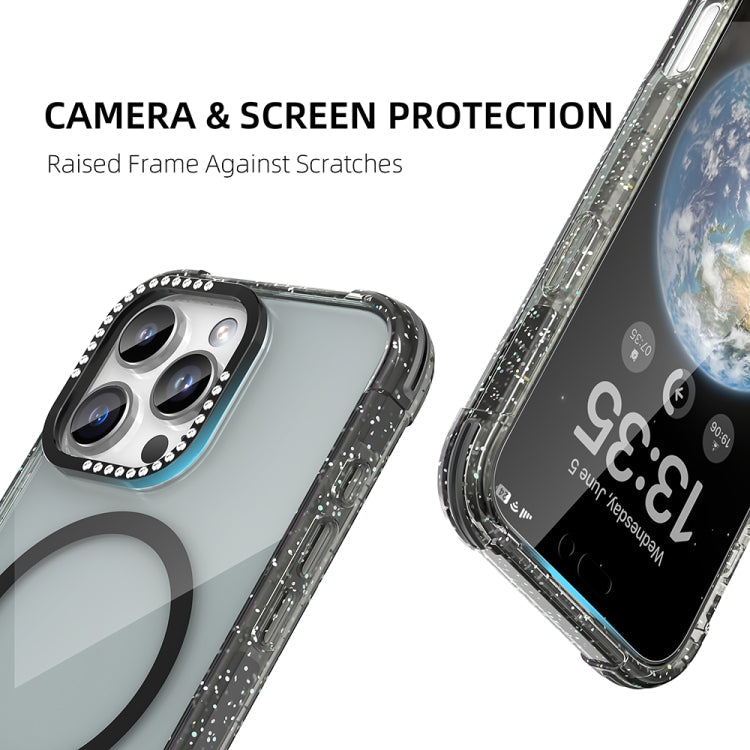 Pour iPhone 16 Pro Max, coque de téléphone magnétique MagSafe Mutural Blink Series Glitter Edge (Bleu)