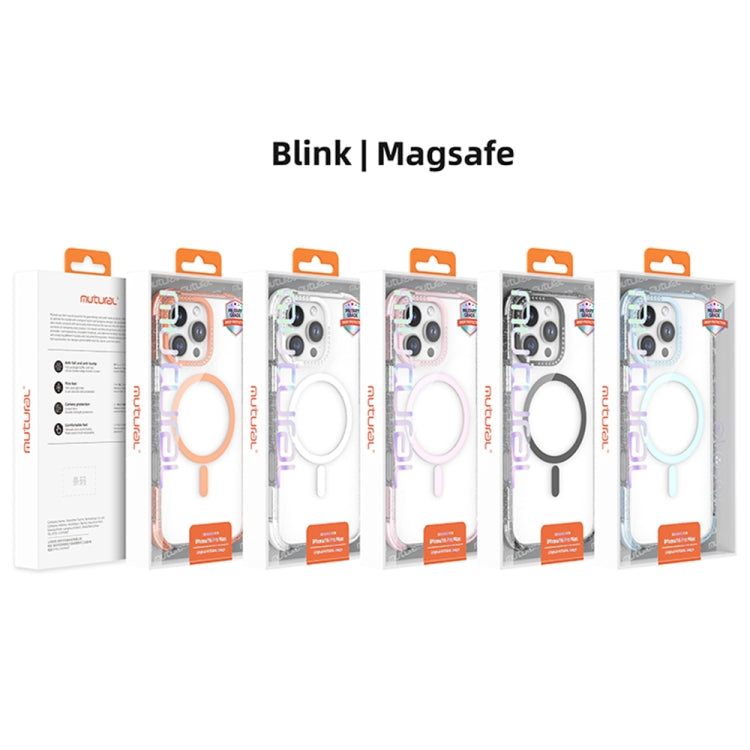 Pour iPhone 16 Pro, coque de téléphone magnétique Mutural Blink Series à bords pailletés MagSafe (rose)