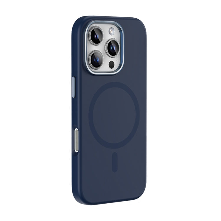 Pour iPhone 16 Pro Max Coque de Téléphone Magnétique Mutural Karen Series en Silicone Liquide MagSafe (Bleu Marine)