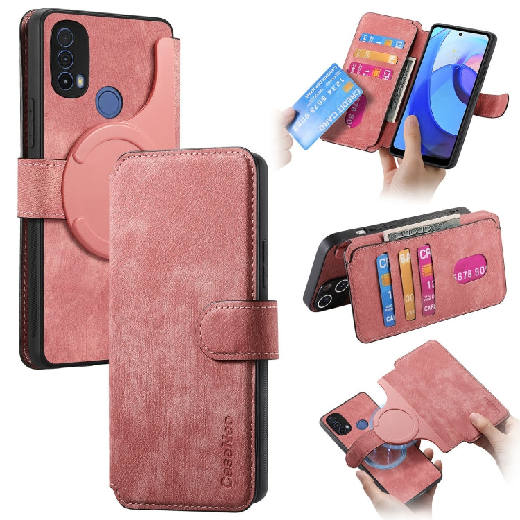 Pour Motorola Moto E30 / E20 Coque en cuir rétro avec MagSafe et RFID (rose)
