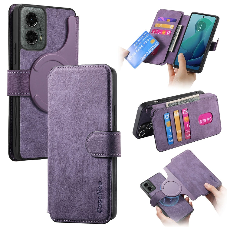 For Motorola Moto G 5G 2024 CaseNeo MagSafe RFID Anti-theft Retro Leather Phone Case(Purple)