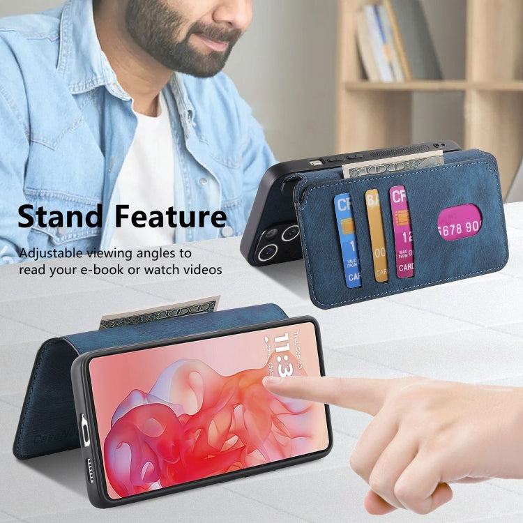 Pour étui Motorola Moto G Stylus 5G 2024, étui de téléphone en cuir rétro antivol Neo MagSafe RFID (Bleu)