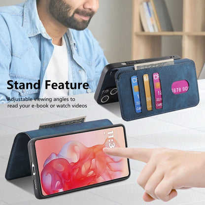 Pour étui Motorola Moto G Stylus 5G 2024, étui de téléphone en cuir rétro antivol Neo MagSafe RFID (Bleu)