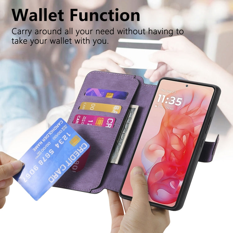 Pour Motorola Moto G Stylus 5G 2024 Étui Neo MagSafe RFID Antivol Rétro Étui en Cuir pour Téléphone (Violet)