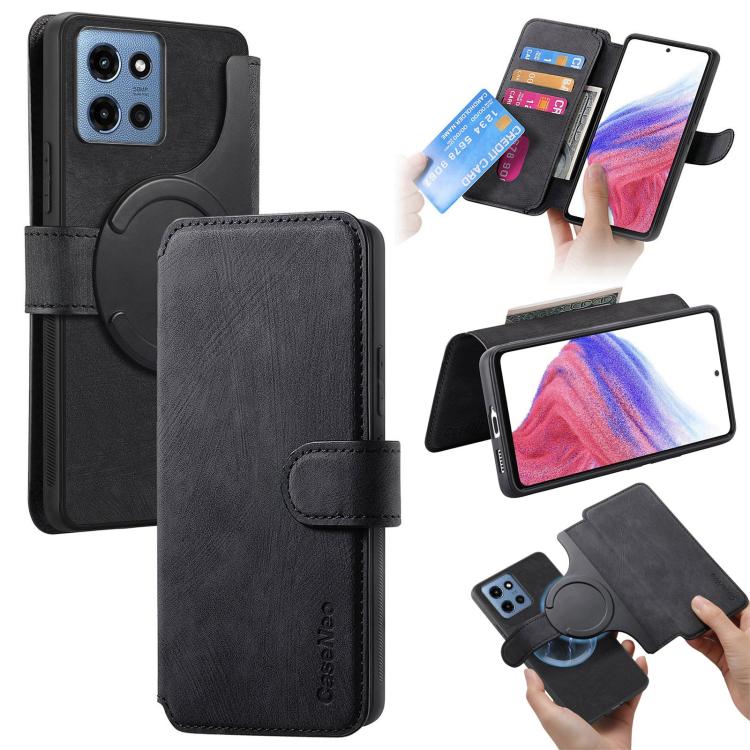 Pour Motorola Moto G 2025 CoqueAnti-vol RFID en Cuir Rétro avec MagSafe (Noir)